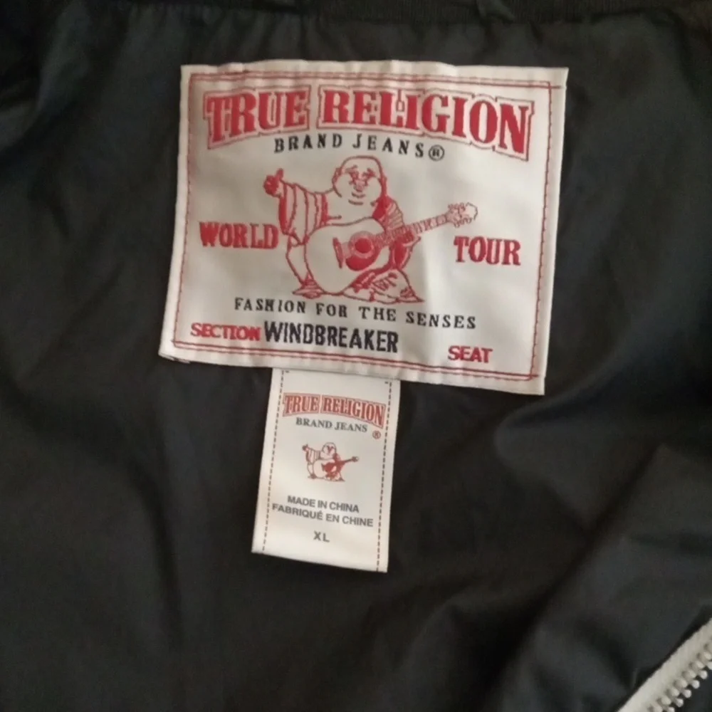 True Religion Windbreaker Striped Sleeves Full Zip High Neck Mens Xl